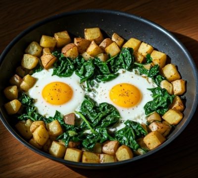 One-Pan Vegetarian Hash with Eggs & Spinach