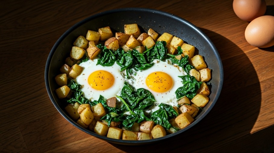 One-Pan Vegetarian Hash with Eggs & Spinach