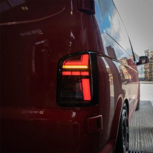 Rear Lights – Sequential Indicator – LED – RHD – Barn Door – Red Smoke (T6.1 Style) – VW Transporter T6 (2015 – 2020)