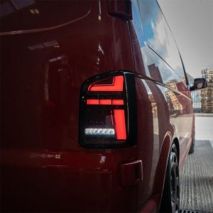 Rear Lights – Sequential Indicator – LED – RHD – Barn Door – Red Smoke (T6.1 Style) – VW Transporter T6 (2015 – 2020)