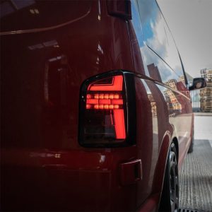 Rear Lights – Sequential Indicator – LED – RHD – Barn Door – Red Smoke (T6.1 Style) – VW Transporter T6 (2015 – 2020)
